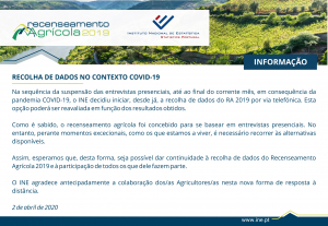 Recenseamento Agrícola por telefone devido à COVID-19