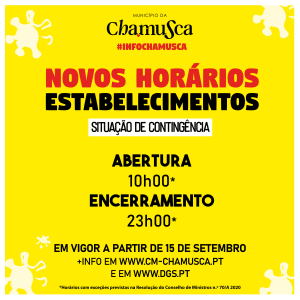 NOVOS HORÁRIOS: Abertura e Encerramento dos Estabelecimentos Comerciais no Concelho da Chamusca - COVID-19